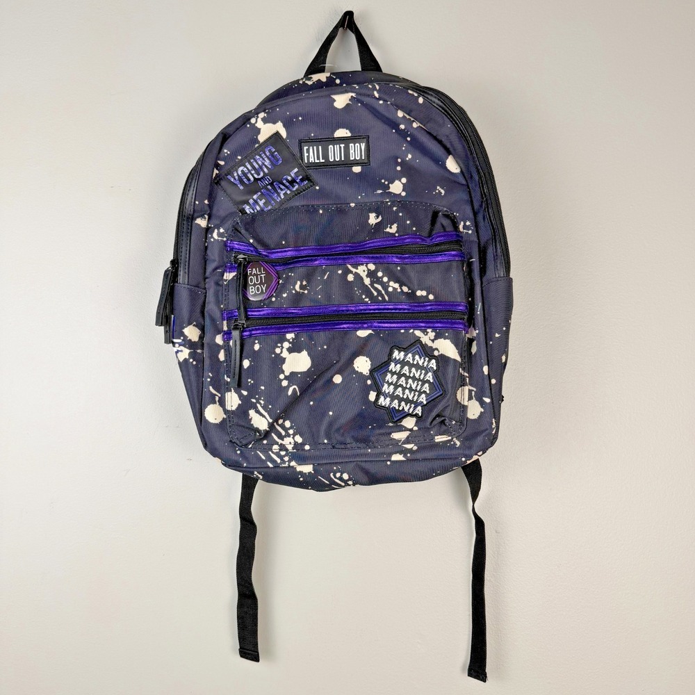Fall Out Boy Backpack Black Paint Splatter Mania Adjustable Straps Young Menace
